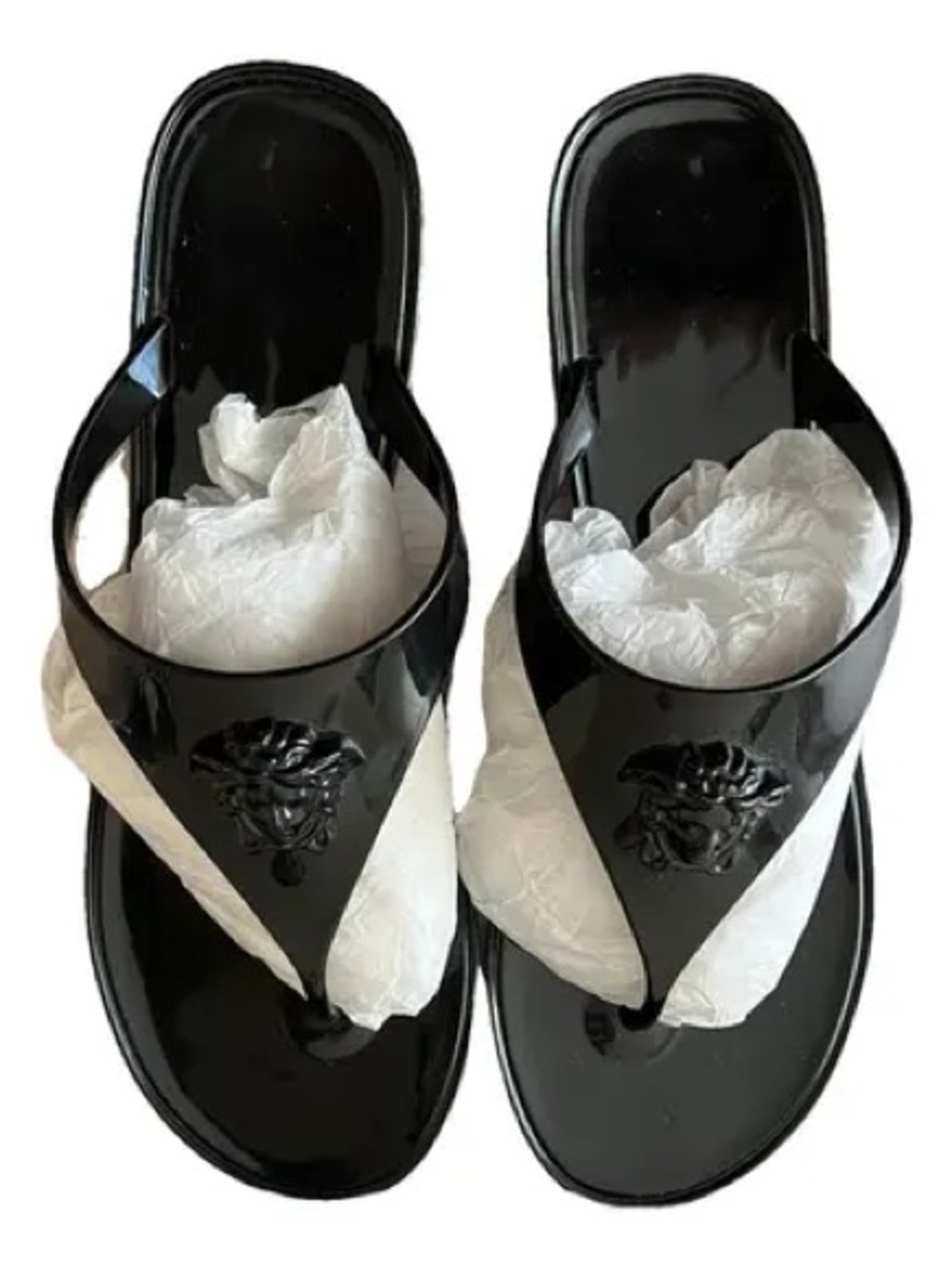 Versace Black Women's Patent Medusa Thong Sandals